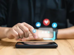 one person interacts on social networks on their smartphone